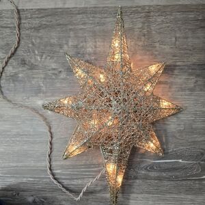 17.5" Lighted Glitter Star Tree Topper Gold 8-Point Christmas Decor Plug In